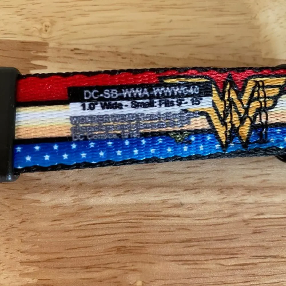Buckle-Down Wonder Woman Logo Full Color Red Seatbelt Buckle Dog Collar - Small